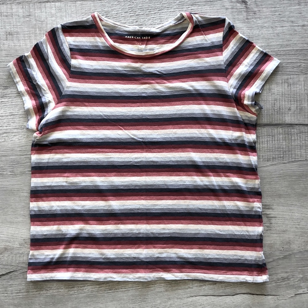 Large American Eagle Striped T-Shirt